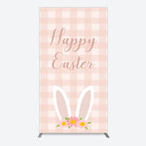 Lofaris Light Pink Plaid Floral Bunny Ear Easter Rectangle Backdrop